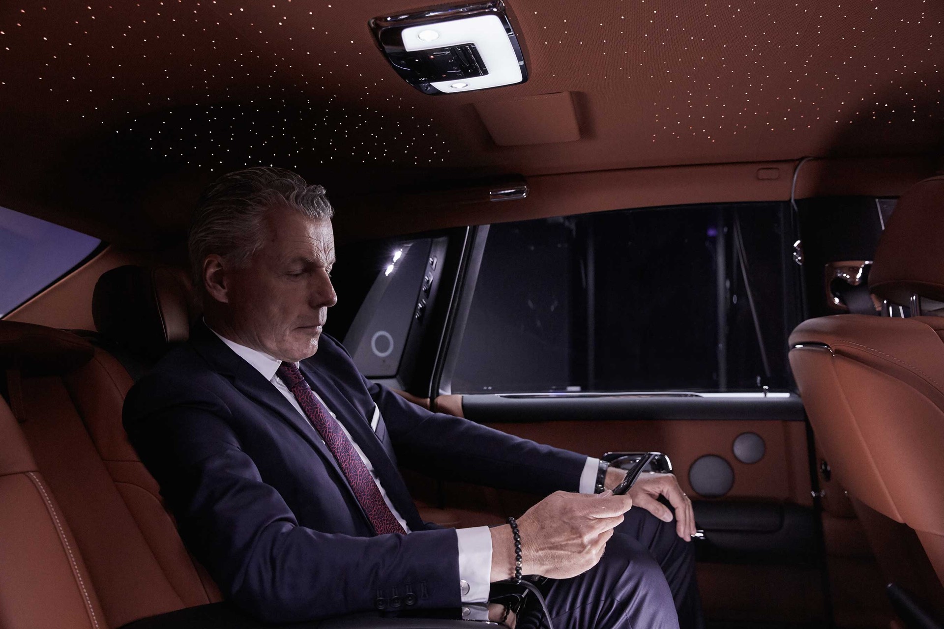 The interior of a chauffeured vehicle on arrival